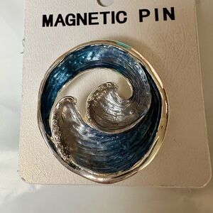 Blue and Silver Sea Wave Magnetic Pin